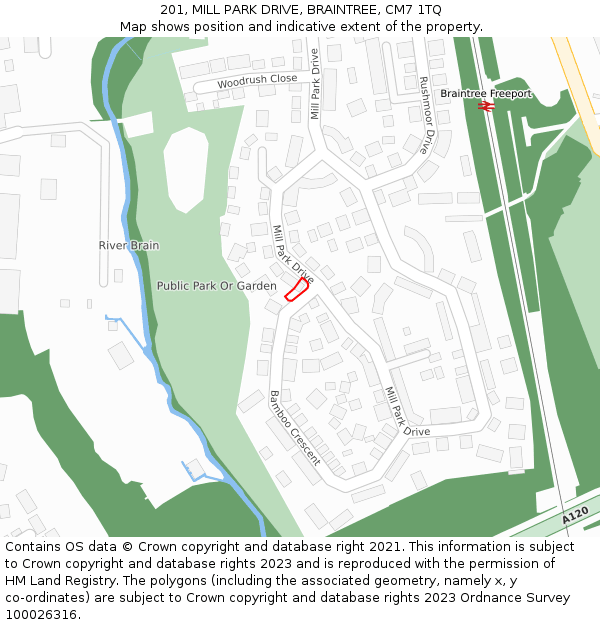 201, MILL PARK DRIVE, BRAINTREE, CM7 1TQ: Location map and indicative extent of plot