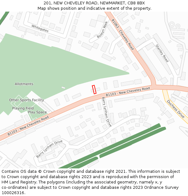 201, NEW CHEVELEY ROAD, NEWMARKET, CB8 8BX: Location map and indicative extent of plot