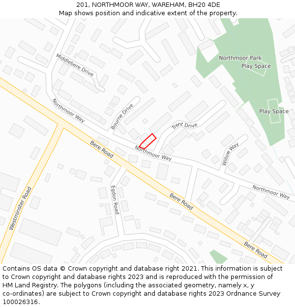 201, NORTHMOOR WAY, WAREHAM, BH20 4DE: Location map and indicative extent of plot