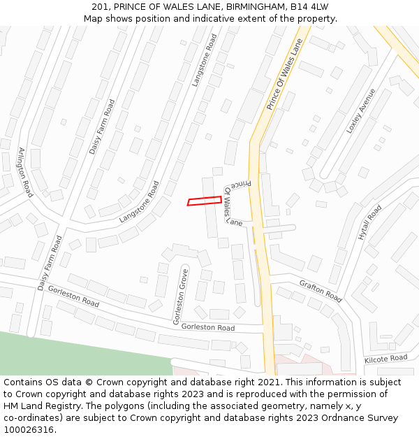 201, PRINCE OF WALES LANE, BIRMINGHAM, B14 4LW: Location map and indicative extent of plot