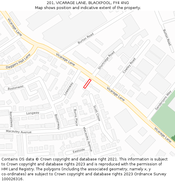 201, VICARAGE LANE, BLACKPOOL, FY4 4NG: Location map and indicative extent of plot