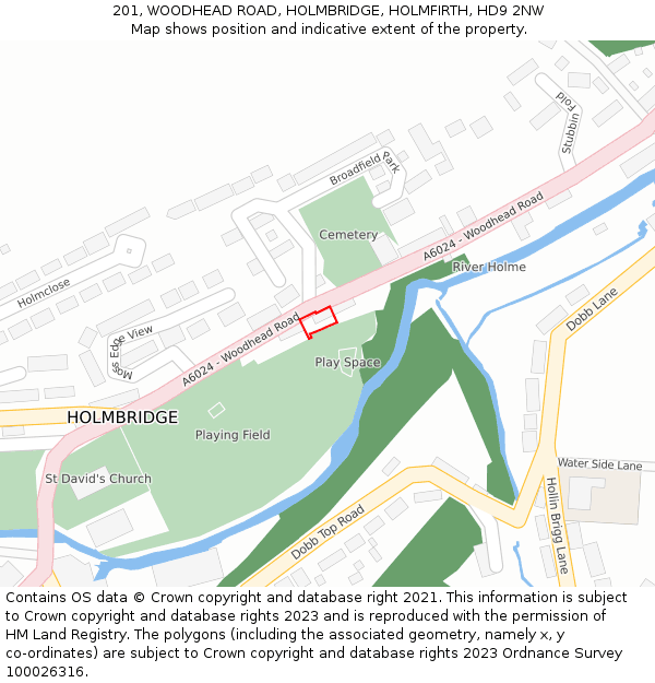 201, WOODHEAD ROAD, HOLMBRIDGE, HOLMFIRTH, HD9 2NW: Location map and indicative extent of plot