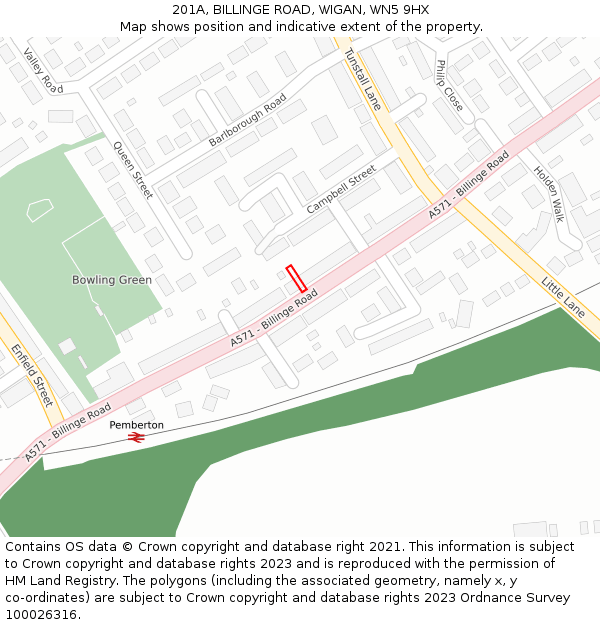 201A, BILLINGE ROAD, WIGAN, WN5 9HX: Location map and indicative extent of plot