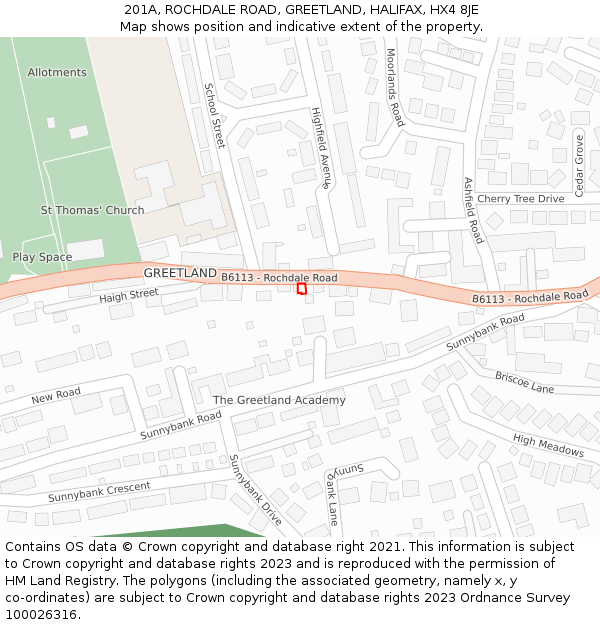 201A, ROCHDALE ROAD, GREETLAND, HALIFAX, HX4 8JE: Location map and indicative extent of plot