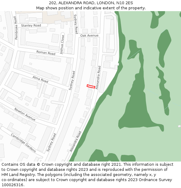 202, ALEXANDRA ROAD, LONDON, N10 2ES: Location map and indicative extent of plot