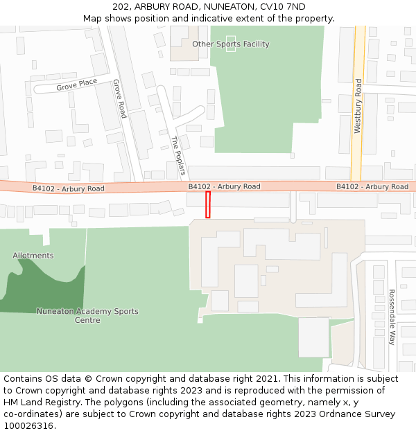 202, ARBURY ROAD, NUNEATON, CV10 7ND: Location map and indicative extent of plot