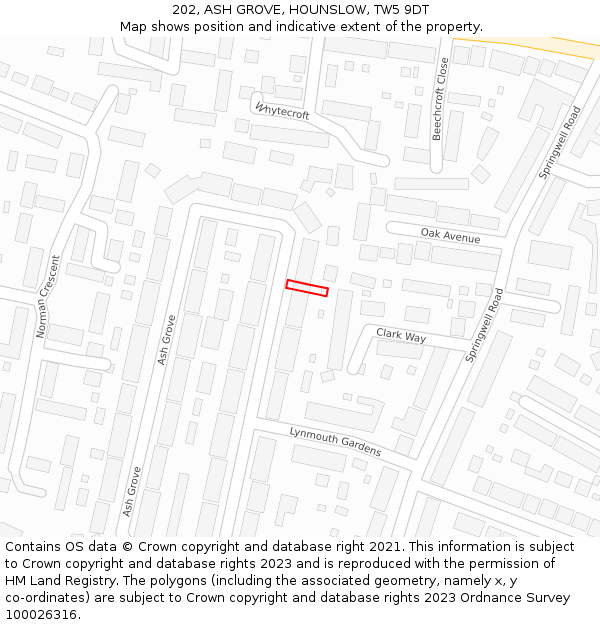 202, ASH GROVE, HOUNSLOW, TW5 9DT: Location map and indicative extent of plot