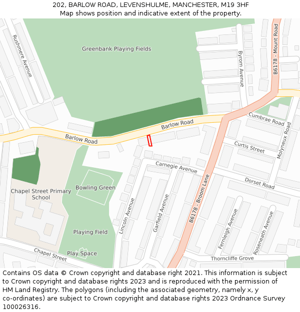 202, BARLOW ROAD, LEVENSHULME, MANCHESTER, M19 3HF: Location map and indicative extent of plot