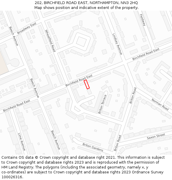 202, BIRCHFIELD ROAD EAST, NORTHAMPTON, NN3 2HQ: Location map and indicative extent of plot