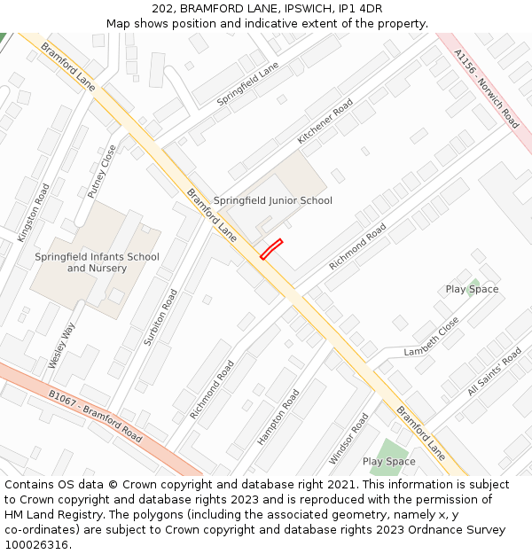 202, BRAMFORD LANE, IPSWICH, IP1 4DR: Location map and indicative extent of plot