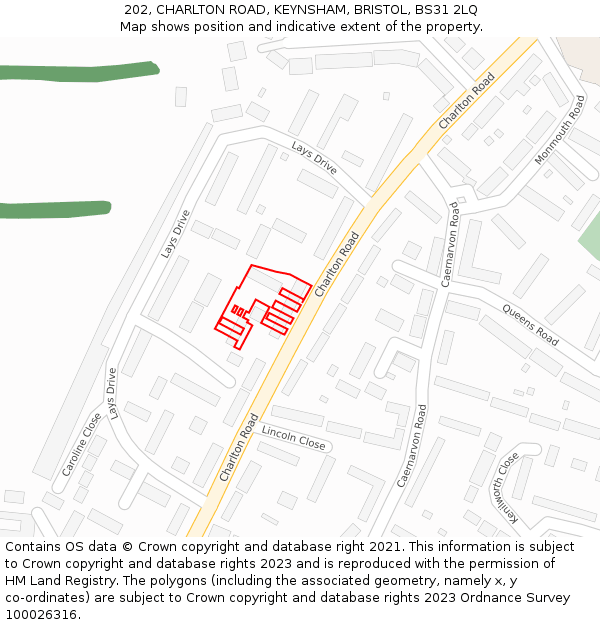 202, CHARLTON ROAD, KEYNSHAM, BRISTOL, BS31 2LQ: Location map and indicative extent of plot