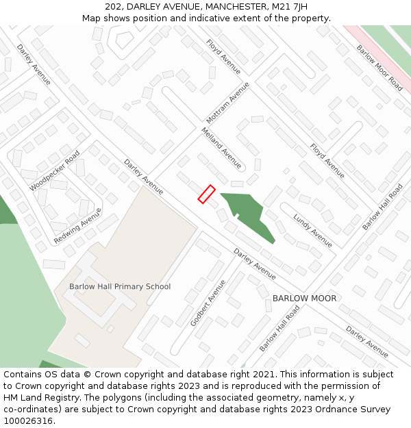 202, DARLEY AVENUE, MANCHESTER, M21 7JH: Location map and indicative extent of plot