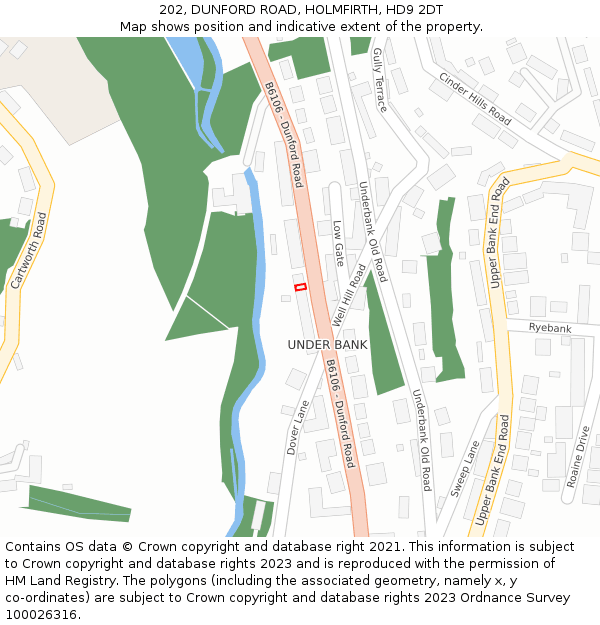 202, DUNFORD ROAD, HOLMFIRTH, HD9 2DT: Location map and indicative extent of plot