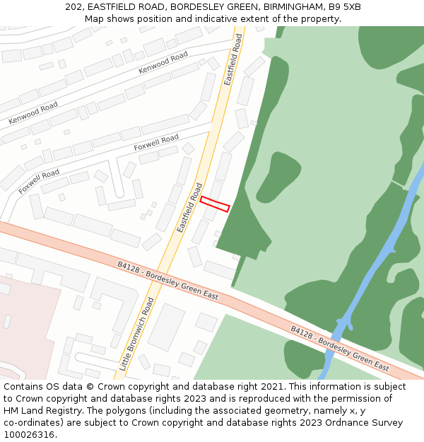 202, EASTFIELD ROAD, BORDESLEY GREEN, BIRMINGHAM, B9 5XB: Location map and indicative extent of plot