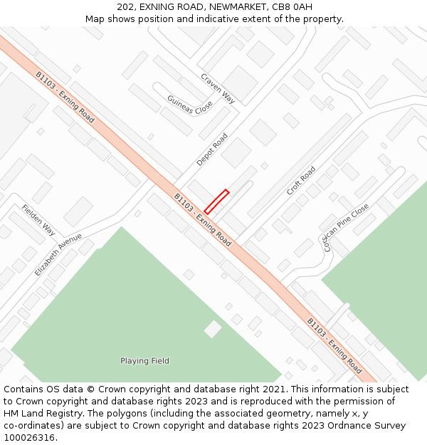 202, EXNING ROAD, NEWMARKET, CB8 0AH: Location map and indicative extent of plot