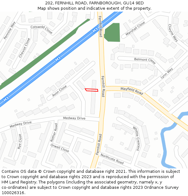 202, FERNHILL ROAD, FARNBOROUGH, GU14 9ED: Location map and indicative extent of plot