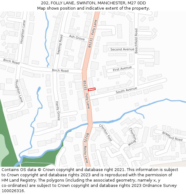 202, FOLLY LANE, SWINTON, MANCHESTER, M27 0DD: Location map and indicative extent of plot