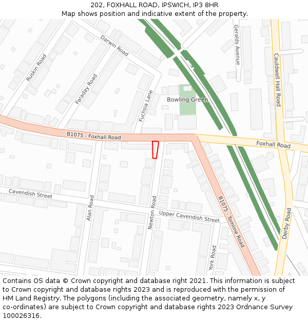 202, FOXHALL ROAD, IPSWICH, IP3 8HR: Location map and indicative extent of plot
