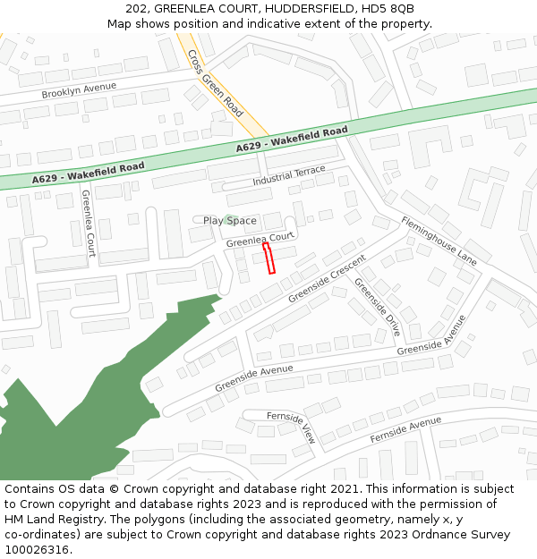 202, GREENLEA COURT, HUDDERSFIELD, HD5 8QB: Location map and indicative extent of plot