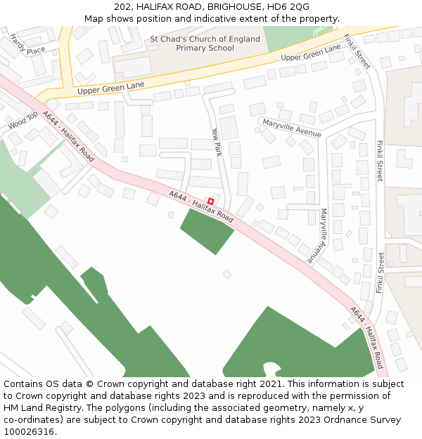 202, HALIFAX ROAD, BRIGHOUSE, HD6 2QG: Location map and indicative extent of plot