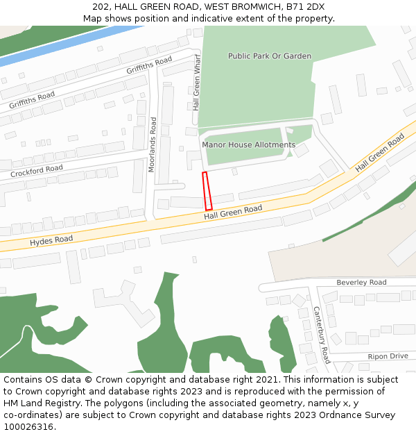 202, HALL GREEN ROAD, WEST BROMWICH, B71 2DX: Location map and indicative extent of plot