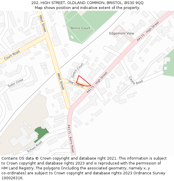202, HIGH STREET, OLDLAND COMMON, BRISTOL, BS30 9QQ: Location map and indicative extent of plot