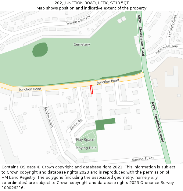 202, JUNCTION ROAD, LEEK, ST13 5QT: Location map and indicative extent of plot