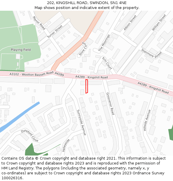 202, KINGSHILL ROAD, SWINDON, SN1 4NE: Location map and indicative extent of plot