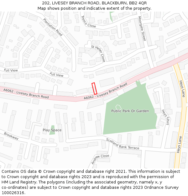 202, LIVESEY BRANCH ROAD, BLACKBURN, BB2 4QR: Location map and indicative extent of plot