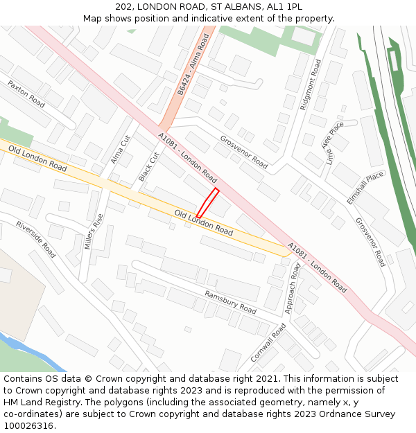 202, LONDON ROAD, ST ALBANS, AL1 1PL: Location map and indicative extent of plot