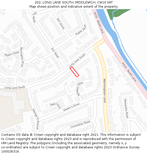 202, LONG LANE SOUTH, MIDDLEWICH, CW10 0AT: Location map and indicative extent of plot
