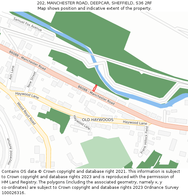 202, MANCHESTER ROAD, DEEPCAR, SHEFFIELD, S36 2RF: Location map and indicative extent of plot