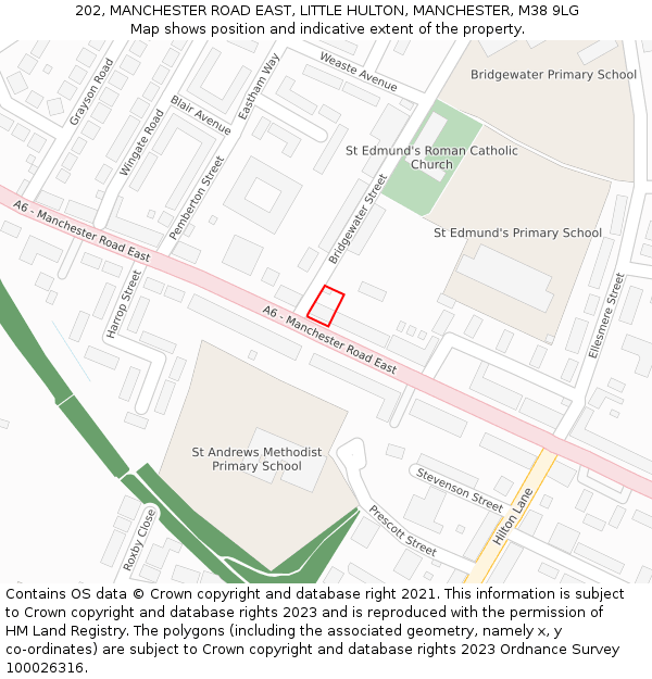 202, MANCHESTER ROAD EAST, LITTLE HULTON, MANCHESTER, M38 9LG: Location map and indicative extent of plot