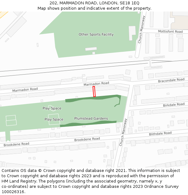 202, MARMADON ROAD, LONDON, SE18 1EQ: Location map and indicative extent of plot