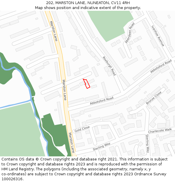 202, MARSTON LANE, NUNEATON, CV11 4RH: Location map and indicative extent of plot