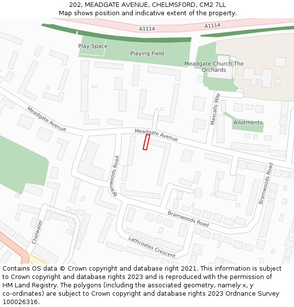 202, MEADGATE AVENUE, CHELMSFORD, CM2 7LL: Location map and indicative extent of plot