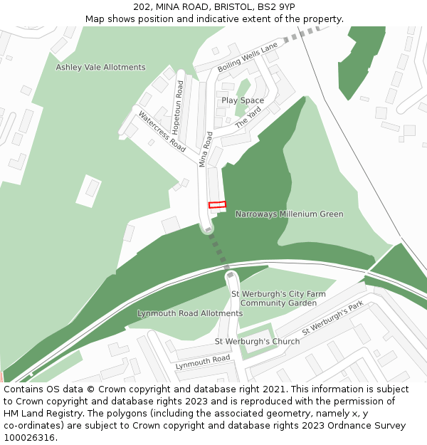 202, MINA ROAD, BRISTOL, BS2 9YP: Location map and indicative extent of plot