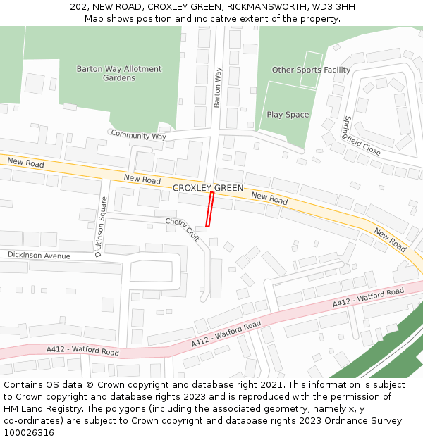 202, NEW ROAD, CROXLEY GREEN, RICKMANSWORTH, WD3 3HH: Location map and indicative extent of plot