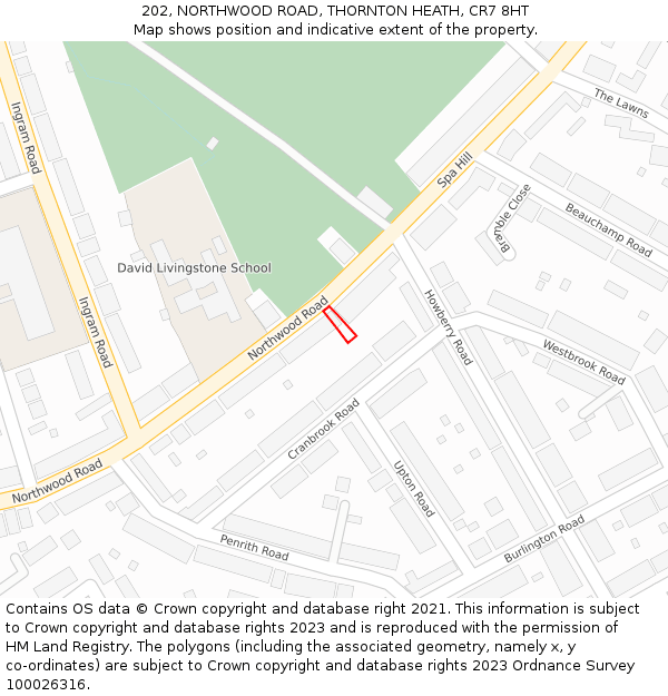 202, NORTHWOOD ROAD, THORNTON HEATH, CR7 8HT: Location map and indicative extent of plot