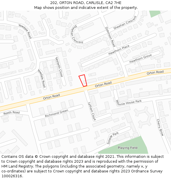 202, ORTON ROAD, CARLISLE, CA2 7HE: Location map and indicative extent of plot
