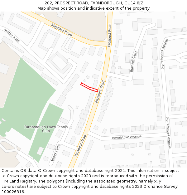 202, PROSPECT ROAD, FARNBOROUGH, GU14 8JZ: Location map and indicative extent of plot