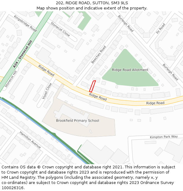 202, RIDGE ROAD, SUTTON, SM3 9LS: Location map and indicative extent of plot