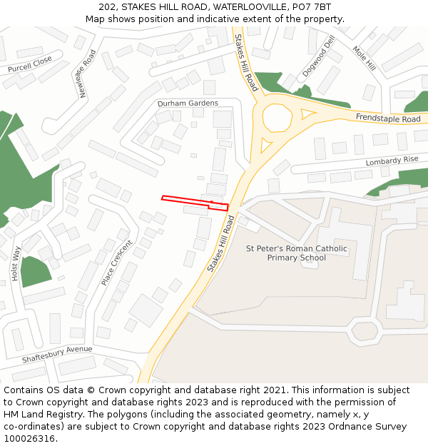 202, STAKES HILL ROAD, WATERLOOVILLE, PO7 7BT: Location map and indicative extent of plot