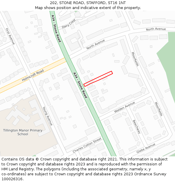 202, STONE ROAD, STAFFORD, ST16 1NT: Location map and indicative extent of plot
