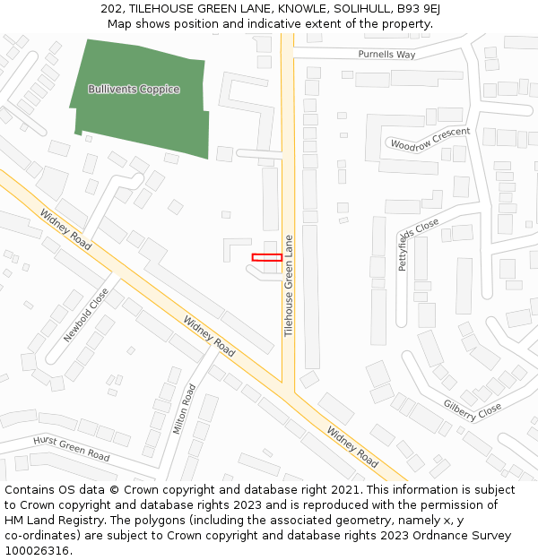 202, TILEHOUSE GREEN LANE, KNOWLE, SOLIHULL, B93 9EJ: Location map and indicative extent of plot