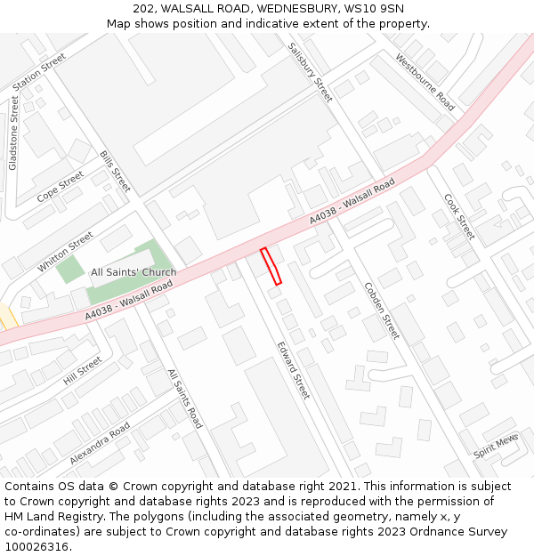 202, WALSALL ROAD, WEDNESBURY, WS10 9SN: Location map and indicative extent of plot