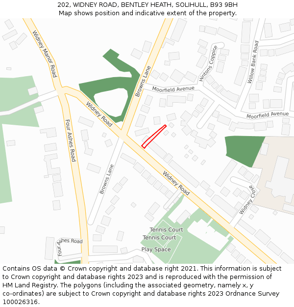 202, WIDNEY ROAD, BENTLEY HEATH, SOLIHULL, B93 9BH: Location map and indicative extent of plot