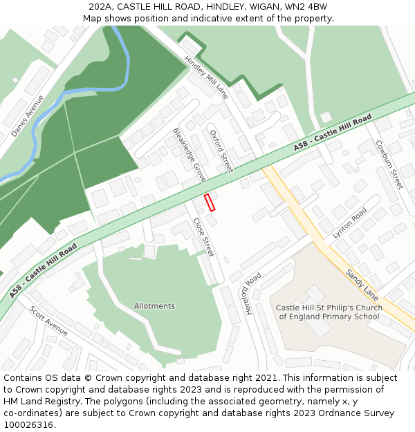202A, CASTLE HILL ROAD, HINDLEY, WIGAN, WN2 4BW: Location map and indicative extent of plot