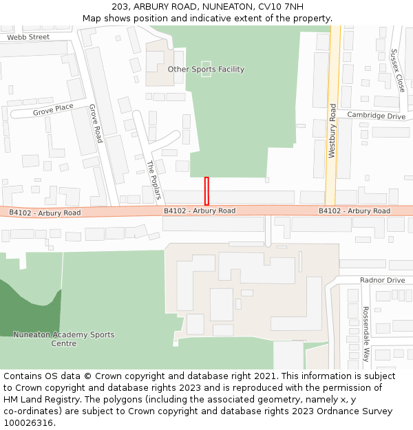 203, ARBURY ROAD, NUNEATON, CV10 7NH: Location map and indicative extent of plot