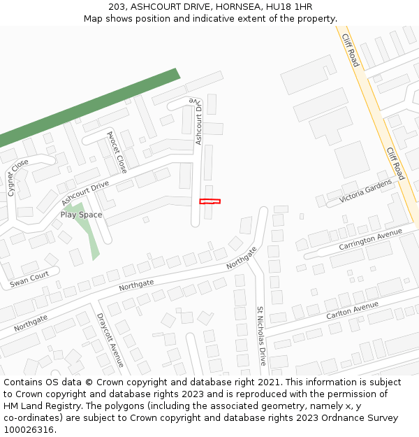 203, ASHCOURT DRIVE, HORNSEA, HU18 1HR: Location map and indicative extent of plot